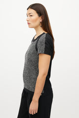 Chanel Black & White Wool Herringbone Boucle Top