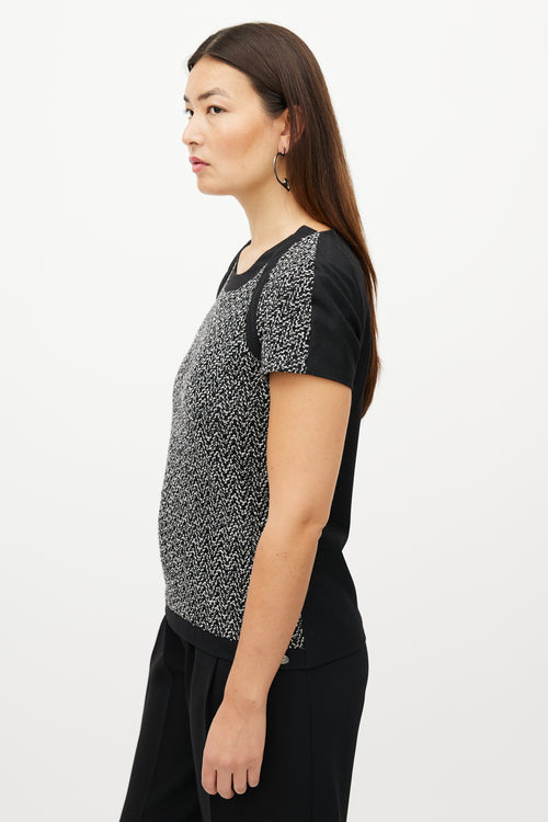 Chanel Black & White Wool Herringbone Boucle Top
