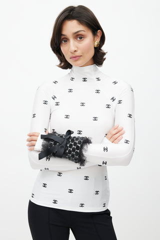 Chanel Black Wool Polka Dot & Bow Arm Warmer