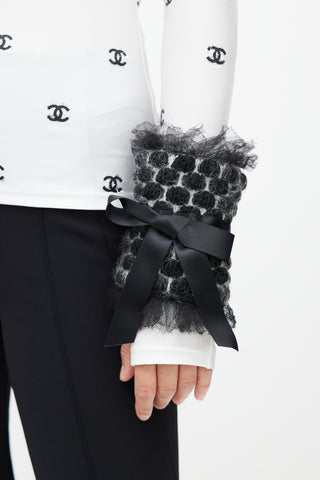 Chanel Black Wool Polka Dot & Bow Arm Warmer