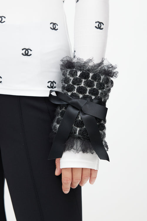 Chanel Black Wool Polka Dot & Bow Arm Warmer