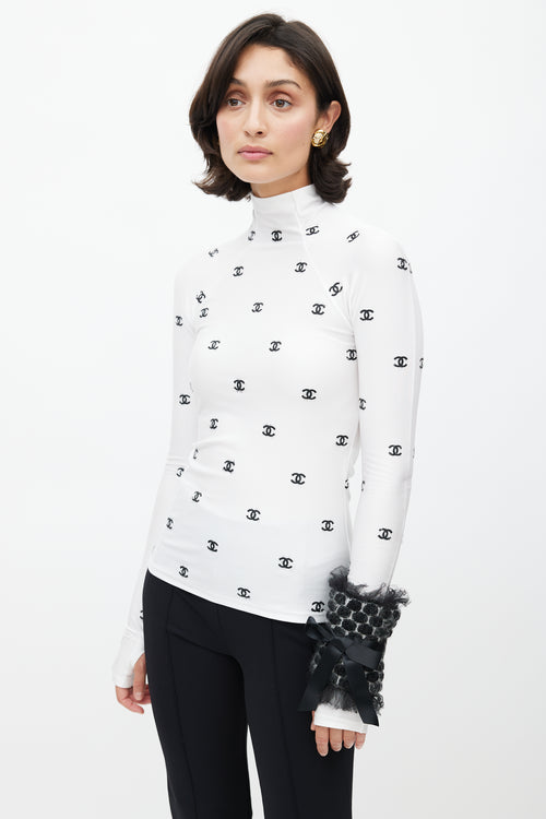 Chanel Black Wool Polka Dot & Bow Arm Warmer