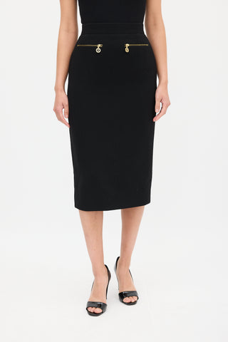 Chanel Black Zip Logo Midi Skirt