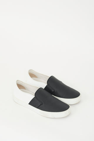 Chanel Black & White Leather Slip On Sneaker