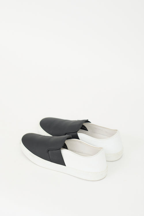 Chanel Black & White Leather Slip On Sneaker