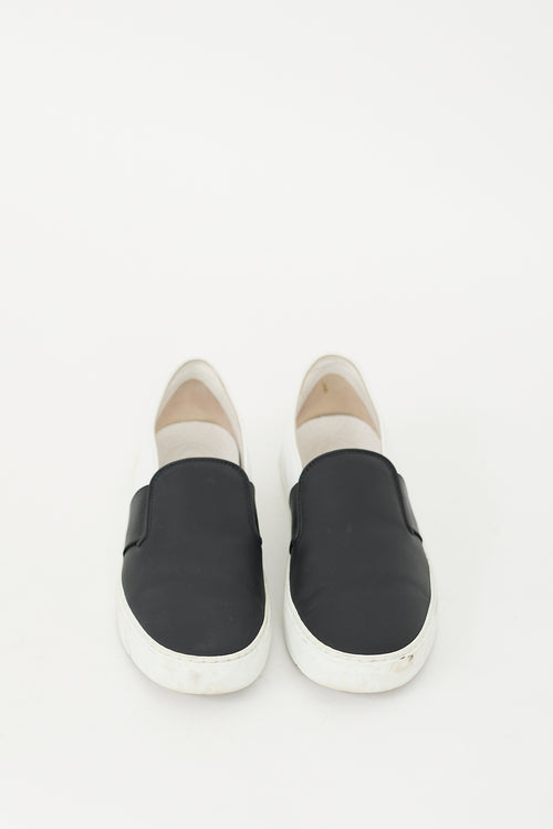 Chanel Black & White Leather Slip On Sneaker