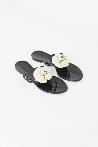 Chanel Black & Cream Camellia Sandal