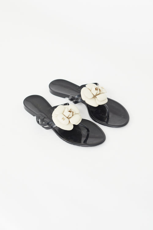 Chanel Black & Cream Camellia Sandal
