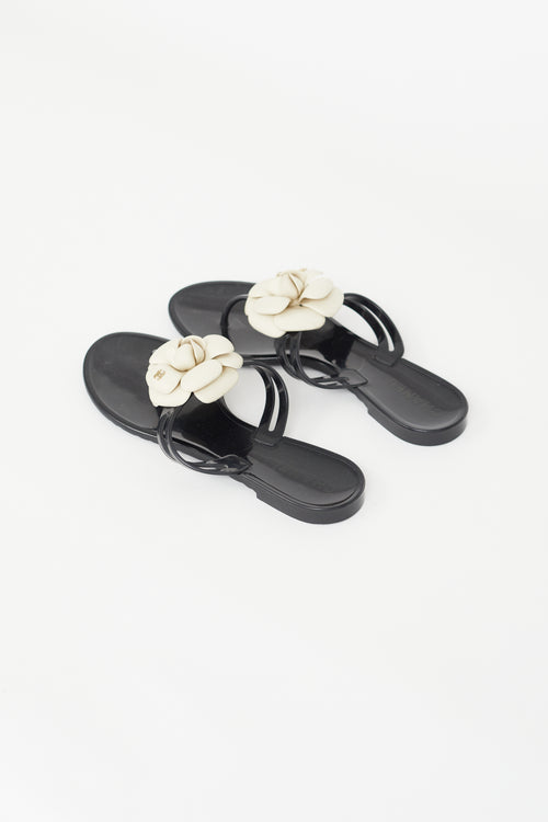 Chanel Black & Cream Camellia Sandal