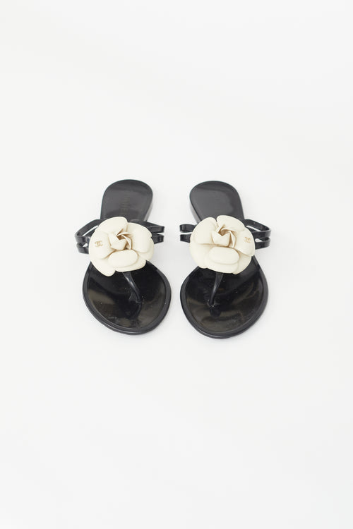 Chanel Black & Cream Camellia Sandal