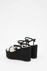 Chanel Black Canvas Pearl Embellished Platform Sandal
