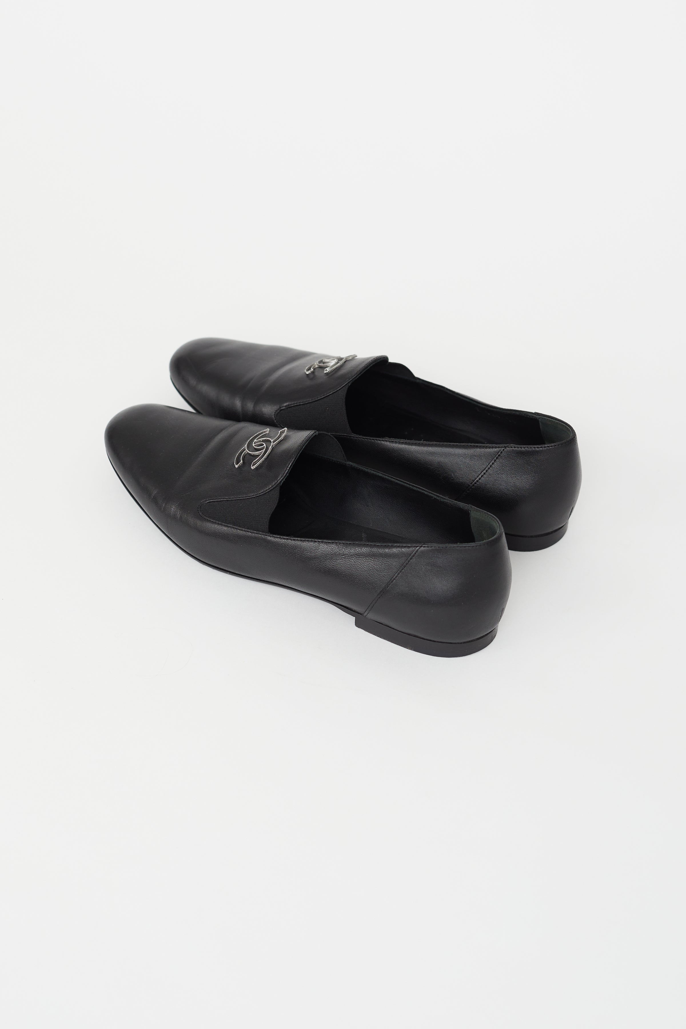 chanel men's dress shoes Chanel // Black Leather CC Logo Loafer – VSP Consignment