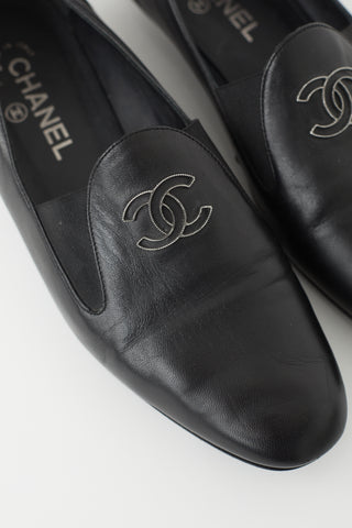 Chanel Black Leather CC Logo Loafer