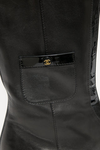 Chanel Black Leather CC Pocket Boot