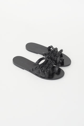 Chanel Black Leather Braided Chain Slide