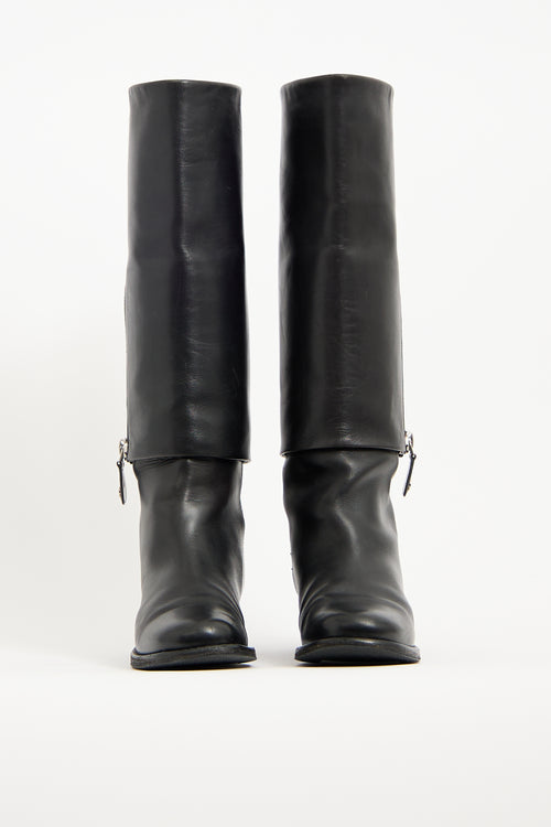 Chanel Black Leather Folded Riding Boot