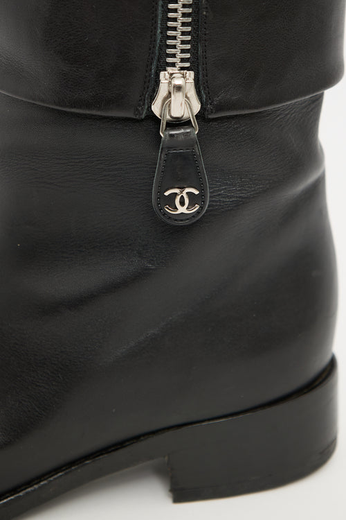 Chanel Black Leather Folded Riding Boot