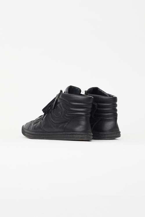 Chanel Black Leather High Top Sneakers