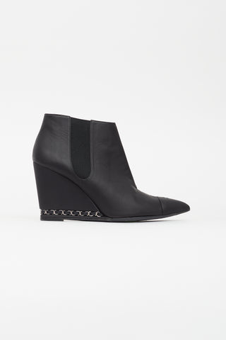 Chanel Black Leather Wedge Ankle Boot
