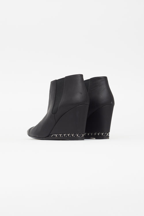 Chanel Black Leather Wedge Ankle Boot
