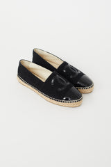 Chanel Black Metallic Knit & Patent Espadrille Flat