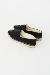 Chanel Black Metallic Knit & Patent Espadrille Flat