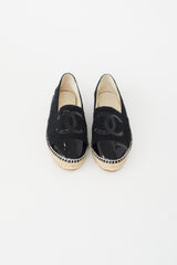 Chanel Black Metallic Knit & Patent Espadrille Flat