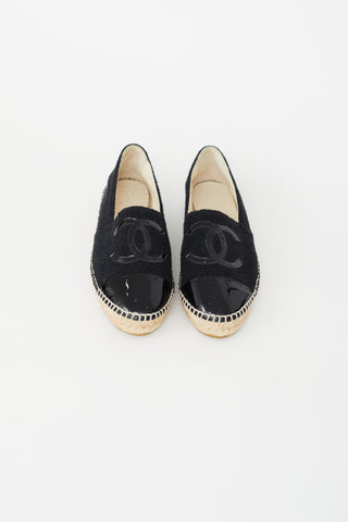 Chanel Black Metallic Knit & Patent Espadrille Flat