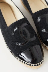 Chanel Black Metallic Knit & Patent Espadrille Flat