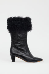 Chanel Black Patent & Shearling CC Heeled Boot