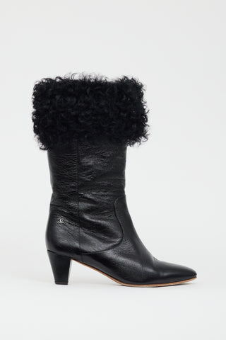 Chanel Black Patent & Shearling CC Heeled Boot