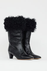 Chanel Black Patent & Shearling CC Heeled Boot
