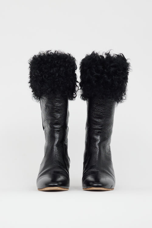 Chanel Black Patent & Shearling CC Heeled Boot