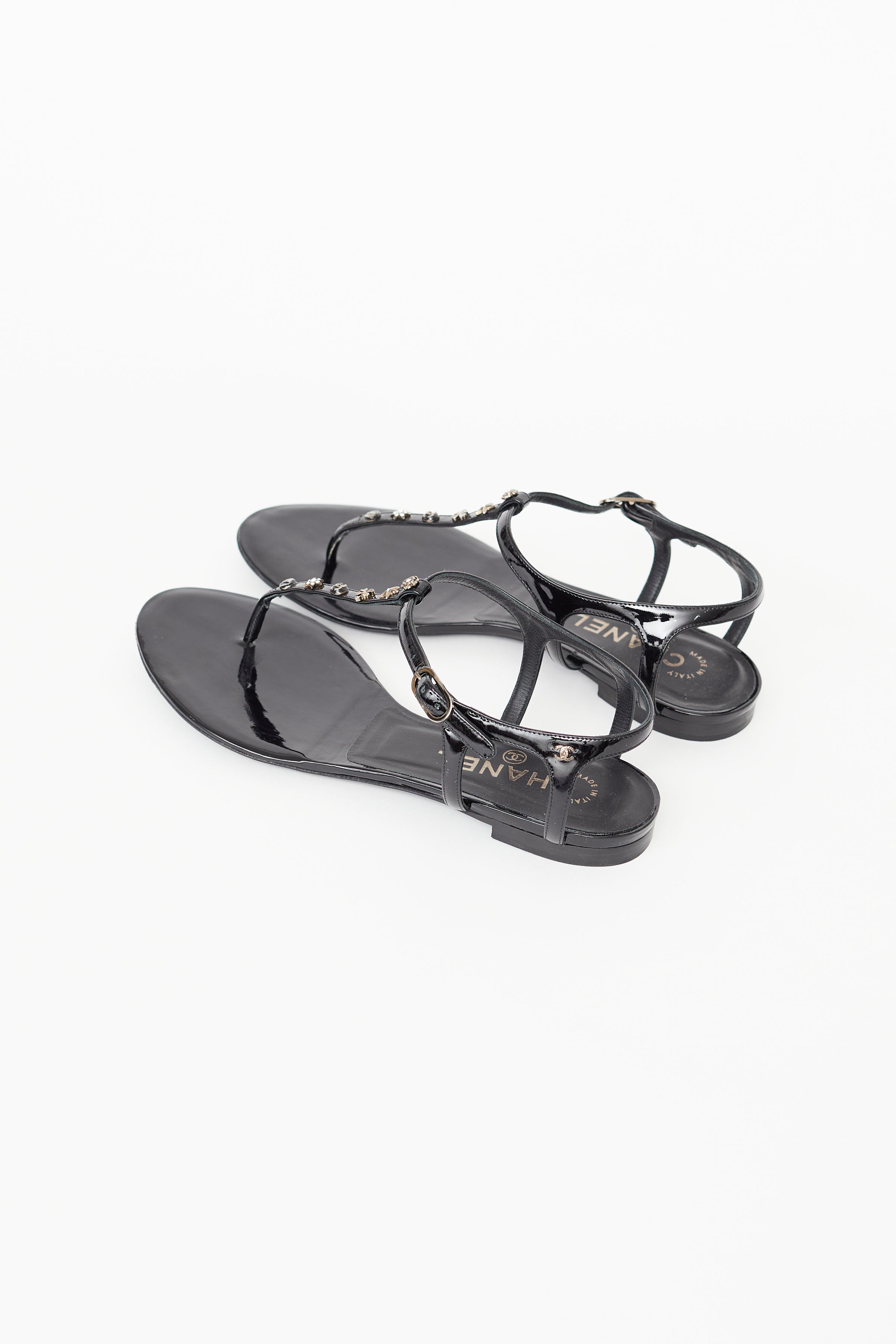 Chanel // Black Patent T-Strap Sandal – VSP Consignment