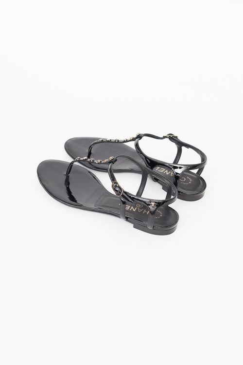 Chanel Black Patent T-Strap Sandal