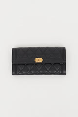 Chanel 2017 Black & Gold Boy Flap Bifold Wallet