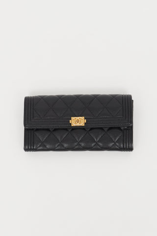 Chanel 2017 Black & Gold Boy Flap Bifold Wallet