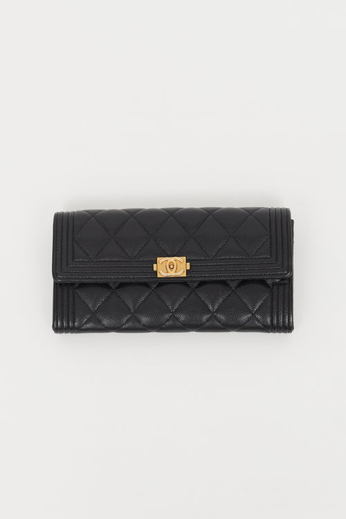Chanel 2017 Black & Gold Boy Flap Bifold Wallet