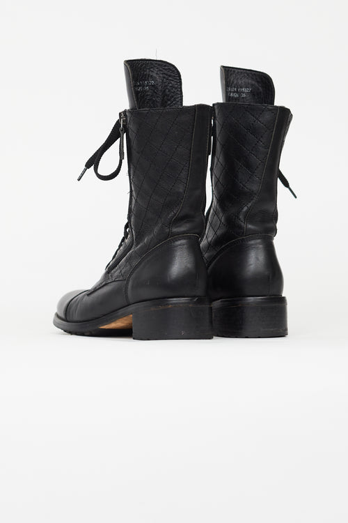 Chanel Black Quilted Leather Hiking Boot
