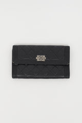 Chanel 2012 Black & Silver Boy Flap Trifold Wallet