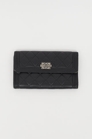 Chanel 2012 Black & Silver Boy Flap Trifold Wallet