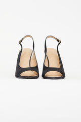 Chanel Black Satin Lucite Heel Slingback Pump