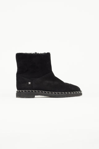 Chanel Black Suede & Shearling Chain Ankle Boot