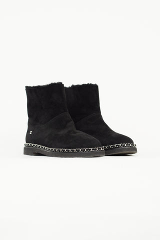 Chanel Black Suede & Shearling Chain Ankle Boot