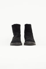 Chanel Black Suede & Shearling Chain Ankle Boot