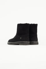 Chanel Black Suede & Shearling Chain Ankle Boot