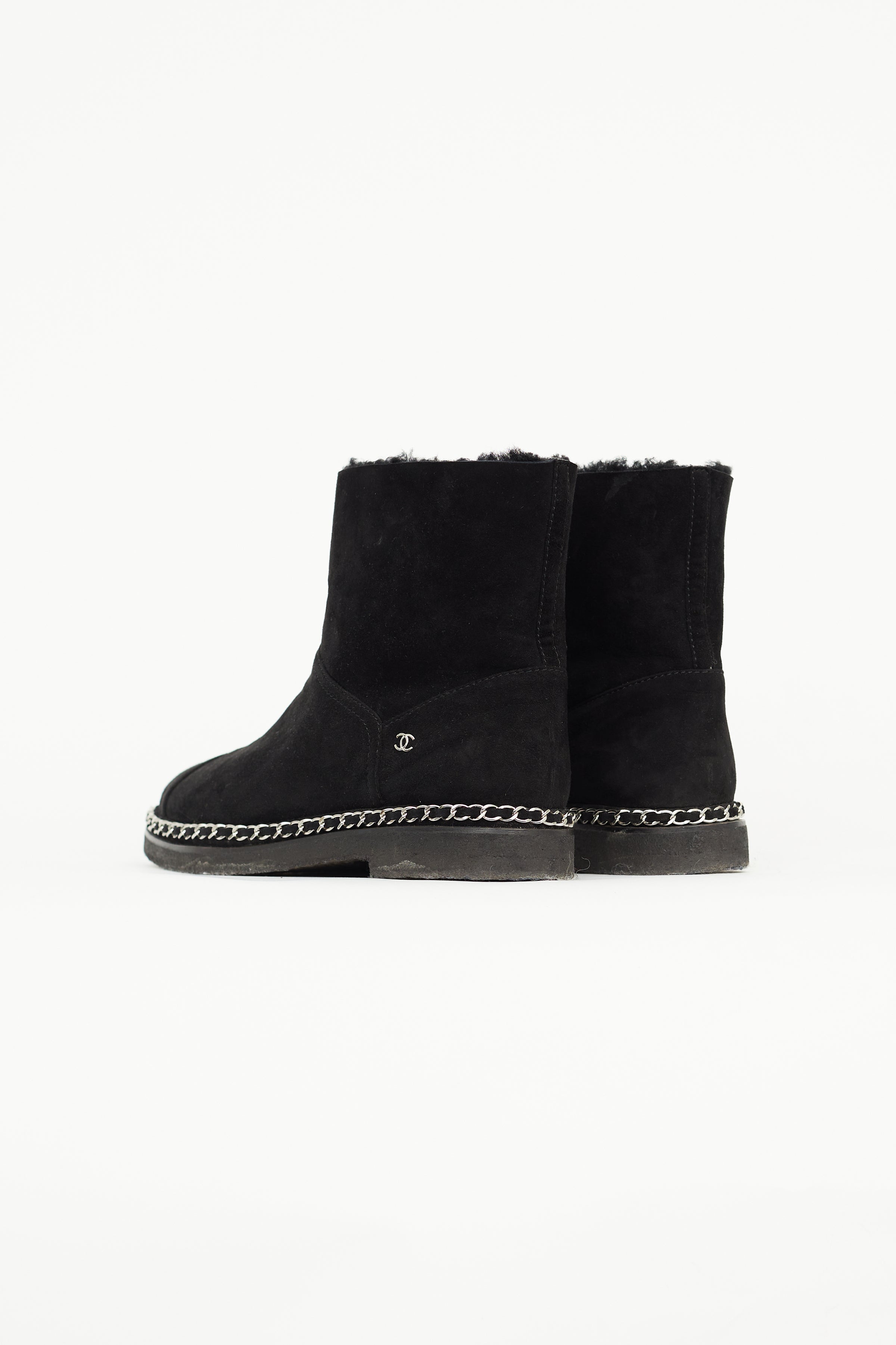 Chanel // Black Suede & Shearling Chain Ankle Boot – VSP Consignment