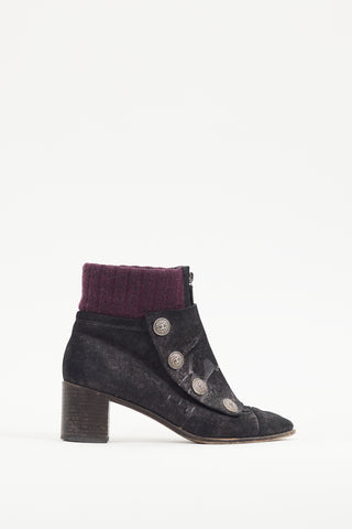 Chanel Black & Purple Suede & Ribbed Knit Boot