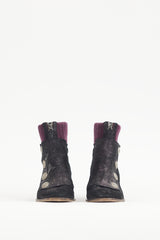 Chanel Black & Purple Suede & Ribbed Knit Boot