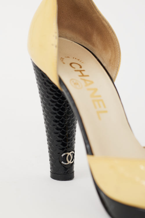 Chanel Yellow & Black Patent CC D'Orsay Pump